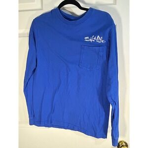 Salt Life Mens Long Sleeve Pocket T Shirt Blue Skull Fishing Rods Graphic Size S